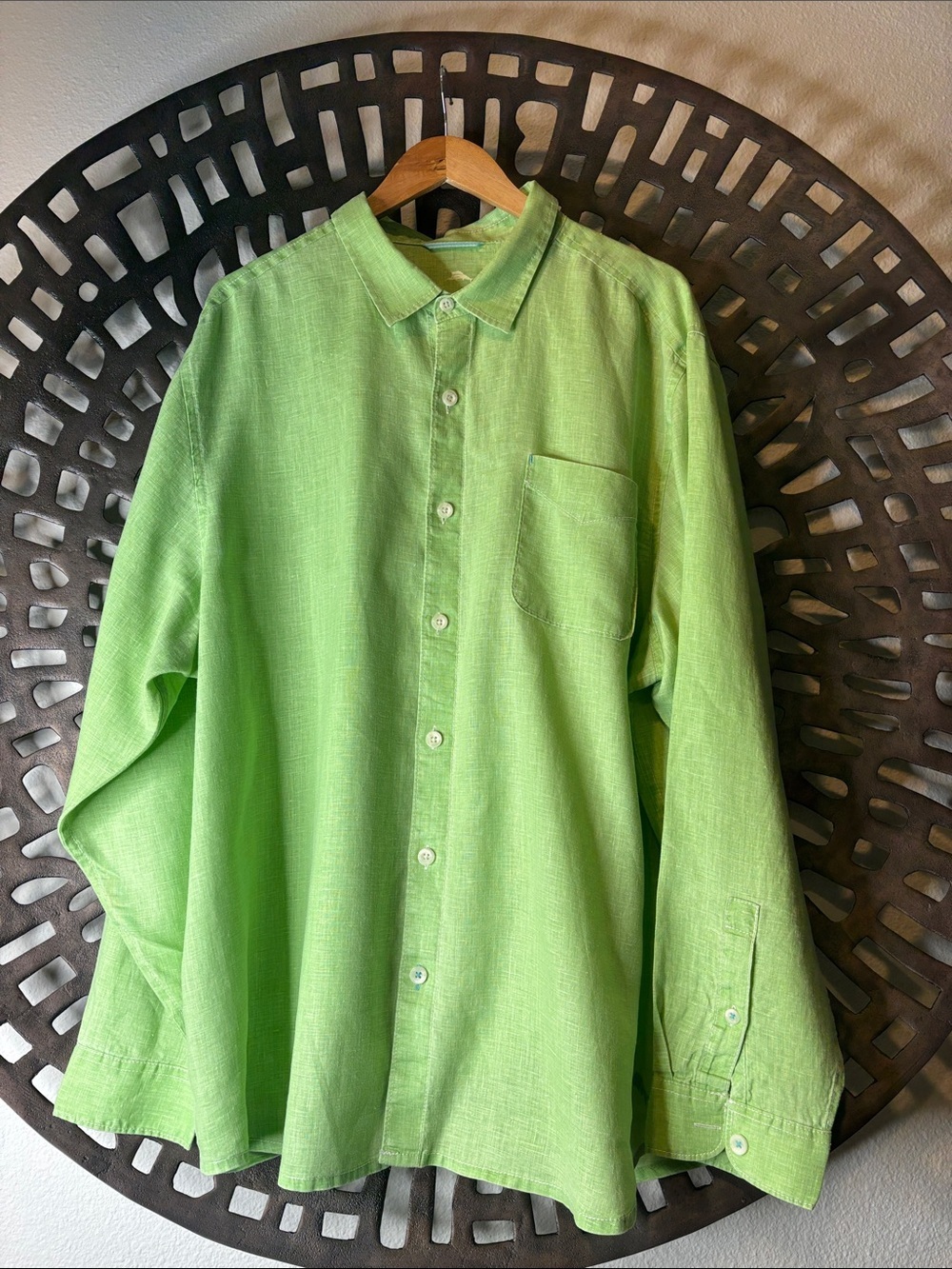 🌴 Tommy Bahama Linen Shirt Lime Green Button Up Men’s XXL Long Sleeve Island 🌴